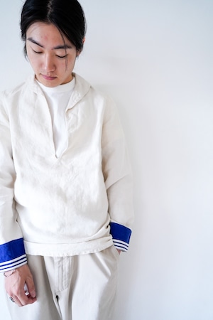 【1930s】"Marine Nationale" White Linen Sailor Smock/141d