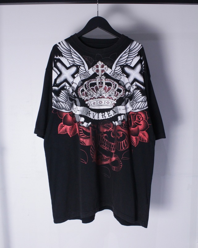 【Caka BLACK】"AVIREX" Gothic Print Design Loose T-Shirt