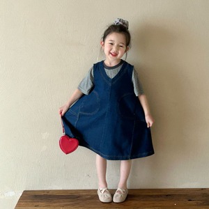 夏シンプルデニムベストドレス