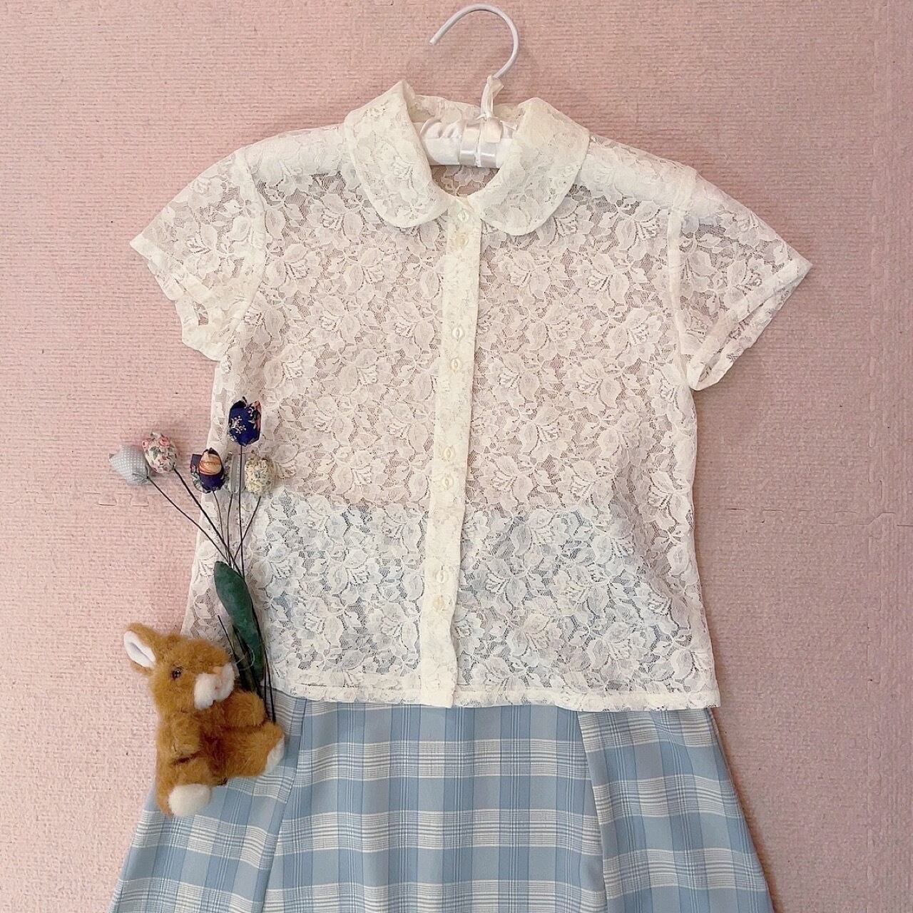 flower russel lace white blouse