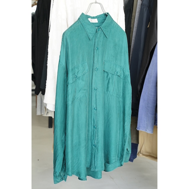 TIP TOP TAILORS ティップトップテイラーズ シルクシャツ グリーン L(実寸L相当)|NA811