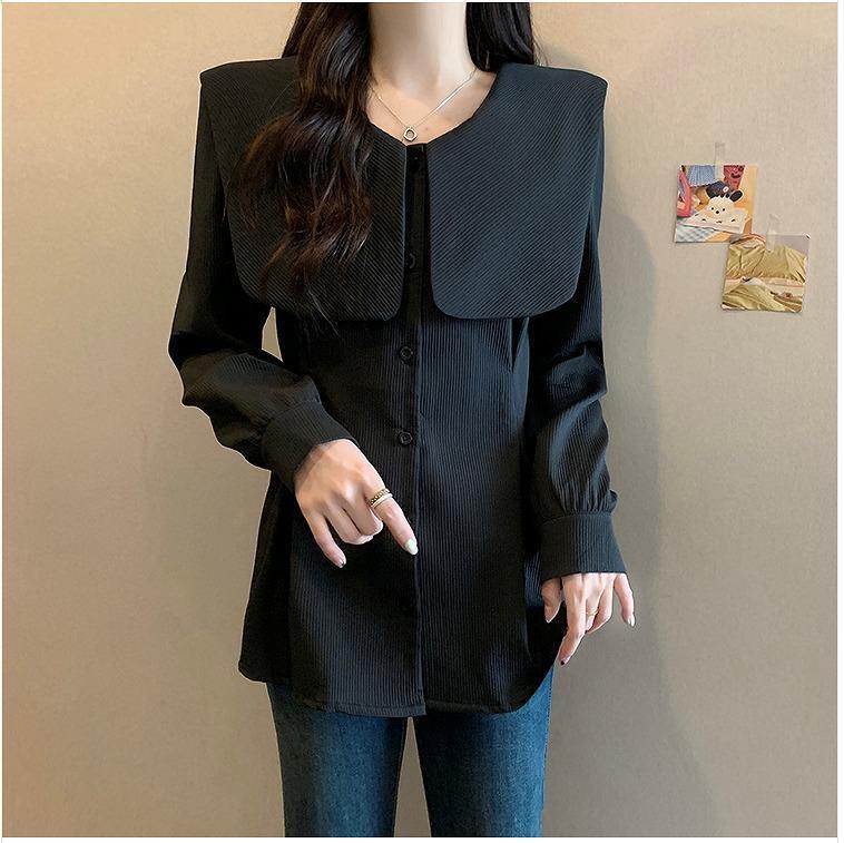 大きいサイズ レディース トップス 襟付き ビッグ襟 春 秋冬 新品 長袖