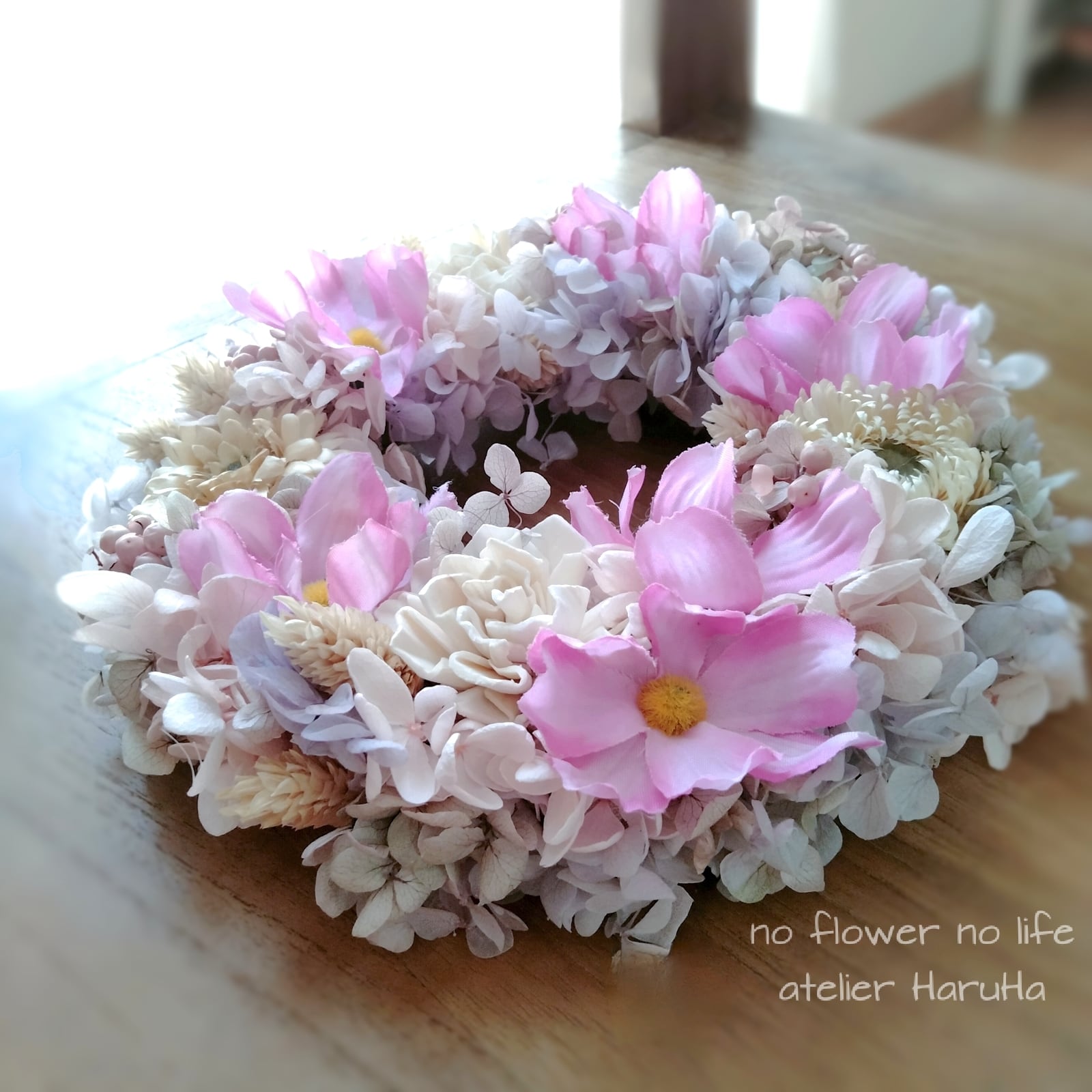 秋桜コスモス ドライフラワーリース プリザーブドフラワー敬老の日  