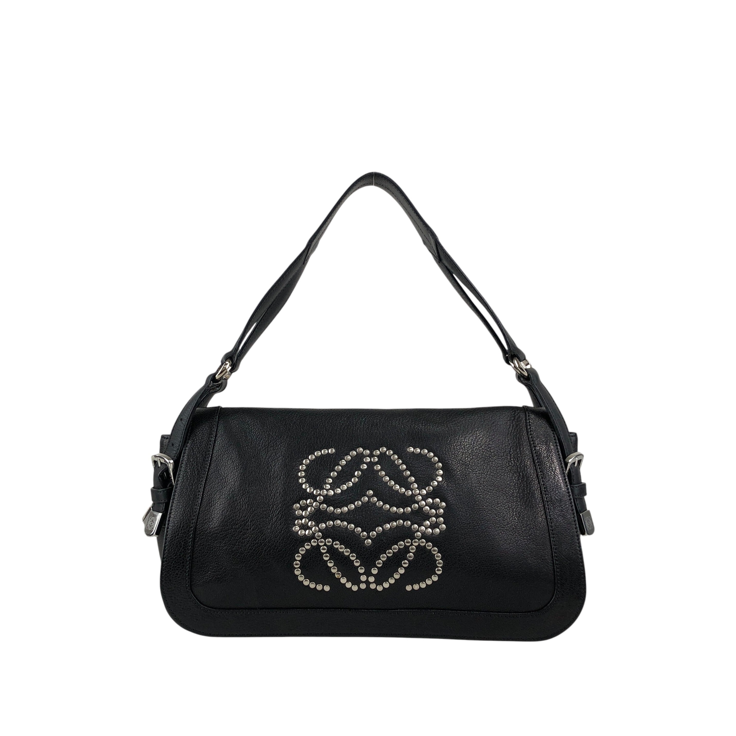 LOEWE ロエベ ショルダーバッグ ブラック アナグラム スタッズ レザー