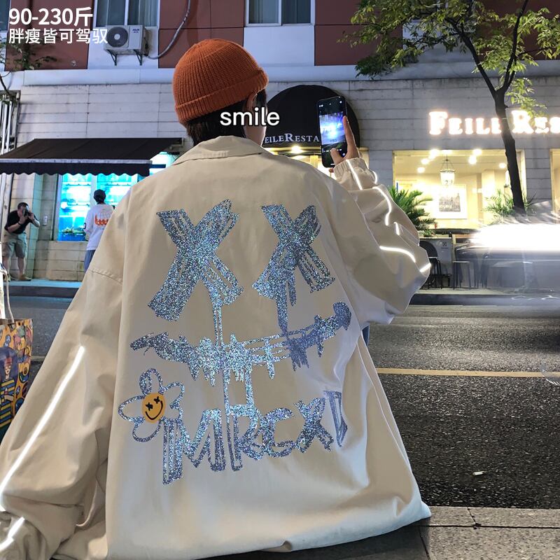 プリント柄ジャケット ルーズストライプスプリングオータム ストリート 大きめサイズ 春物 秋物 ヨーロピアン ステッチ ヒップホッププラスサイズ86360475481