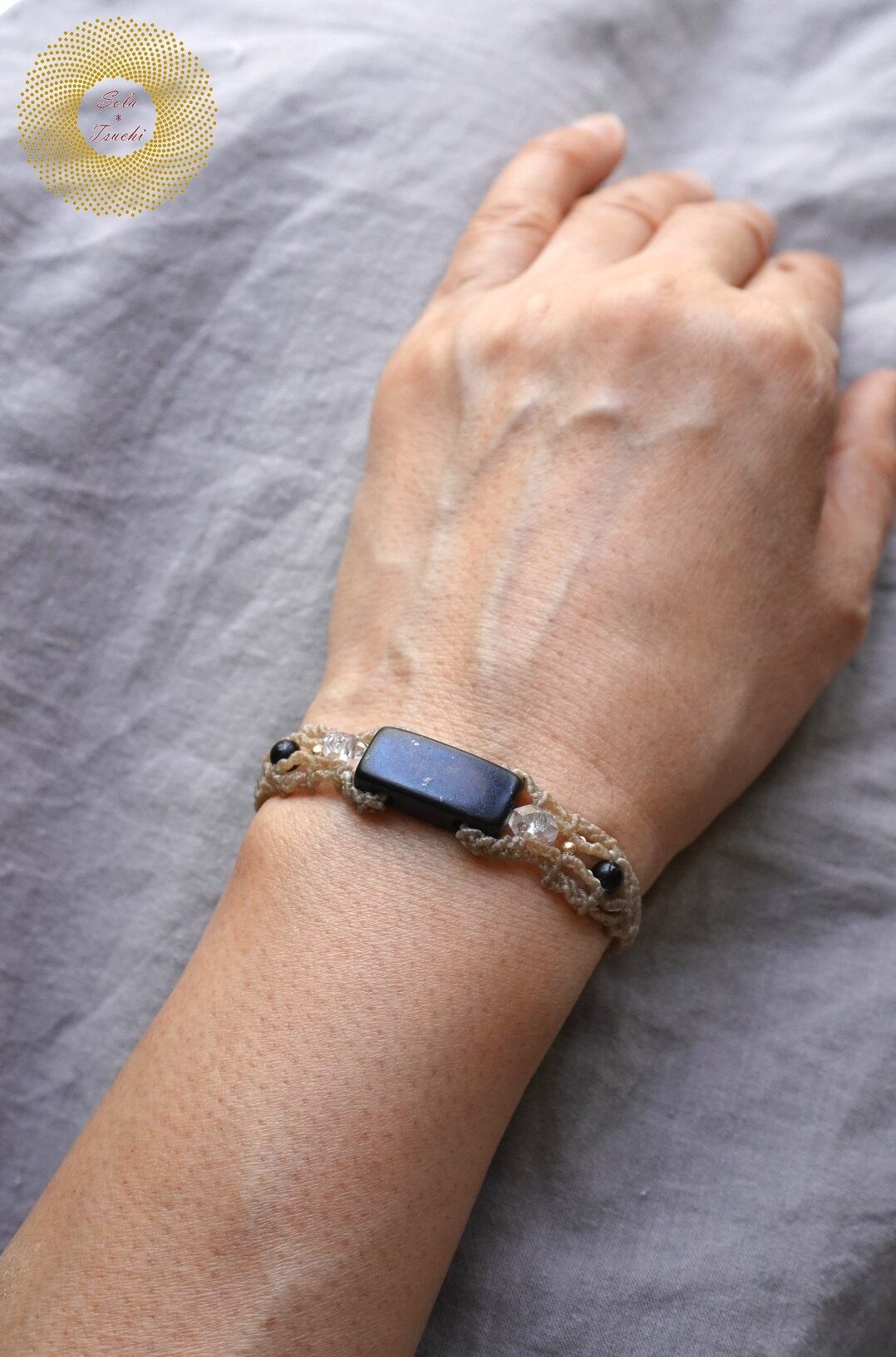 ワックスコード)シュンガイトのマクラメ編みブレスレット 〜Respect ワックスコード)シュンガイトのマクラメ編みブレスレット 〜Respect