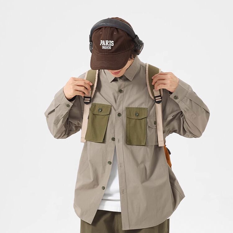 ★RETRO CONTRAST COLOR POCKET SHIRT　　　A0772