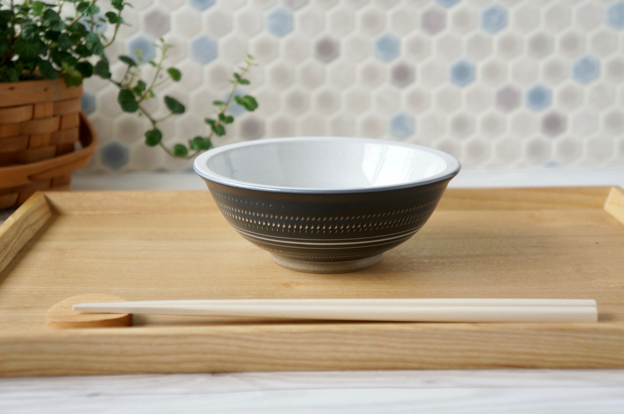 小石原焼　やまぜん窯　深鉢（小）白/紺　①【13-193】