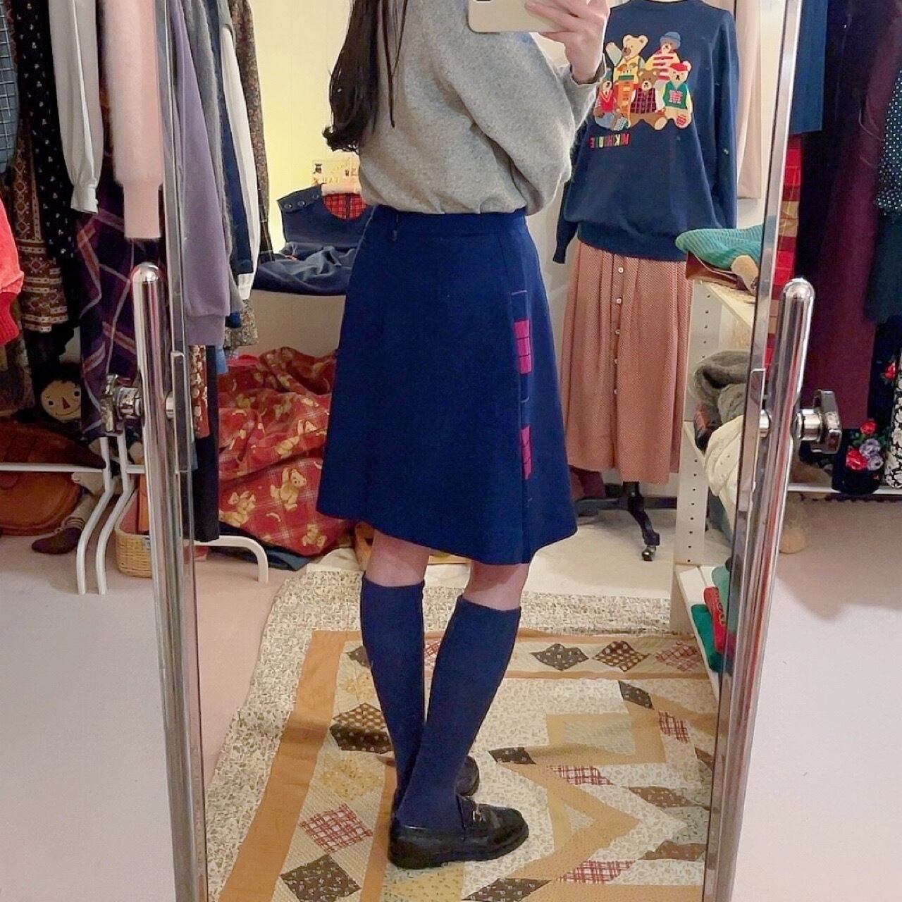 navy ride rib mini skirt