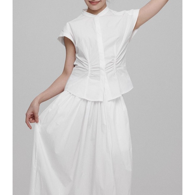 wrinkled stand collar + skirt <4colors>