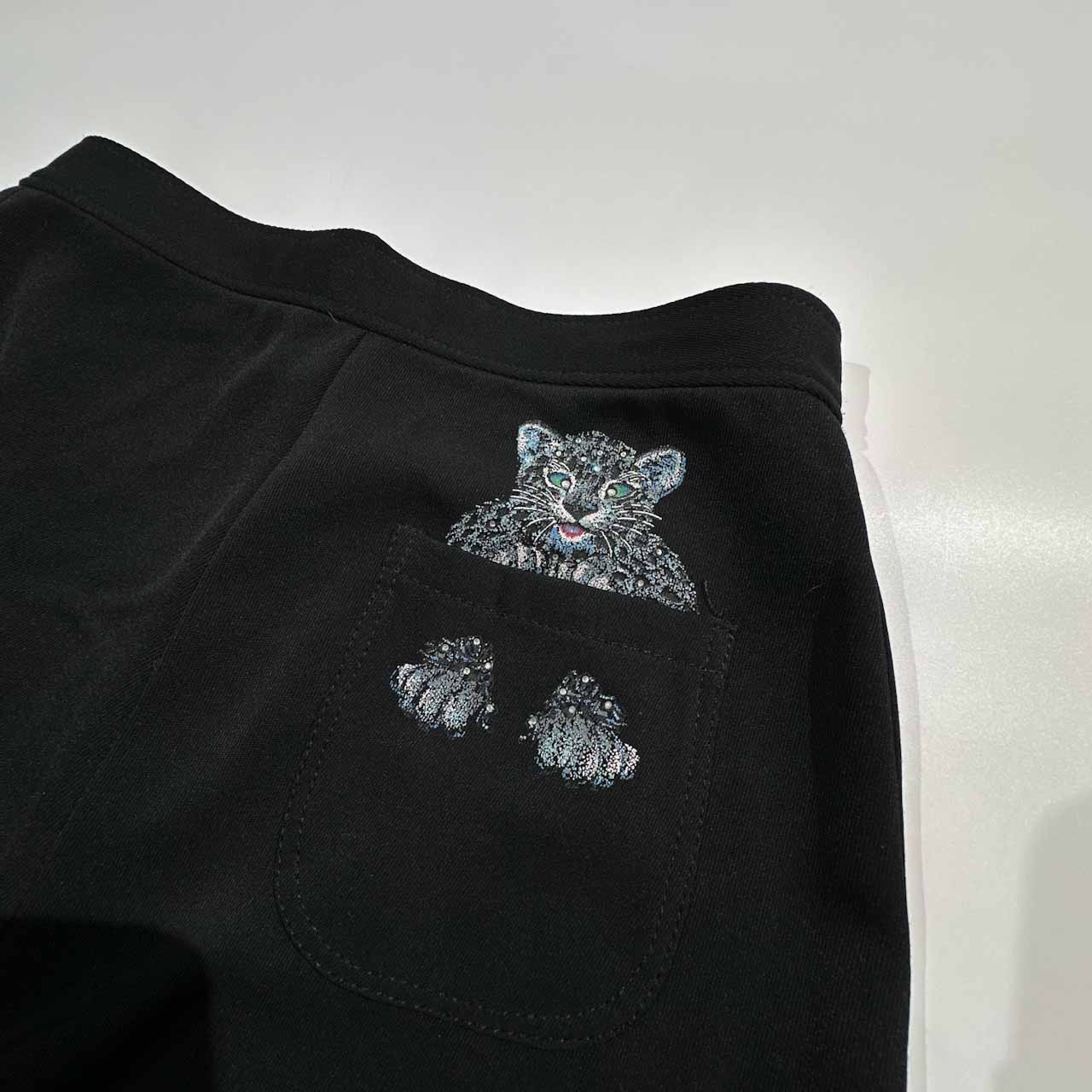 伊太利屋 イタリヤ ラインストーン アニマル柄 イージー パンツ ボトムス サイズ 9 /ブラック/レディース