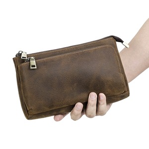 Genuine Leather Triple Zip Clutch Bag / 本革 レザー トリプル ジップ クラッチ バッグ