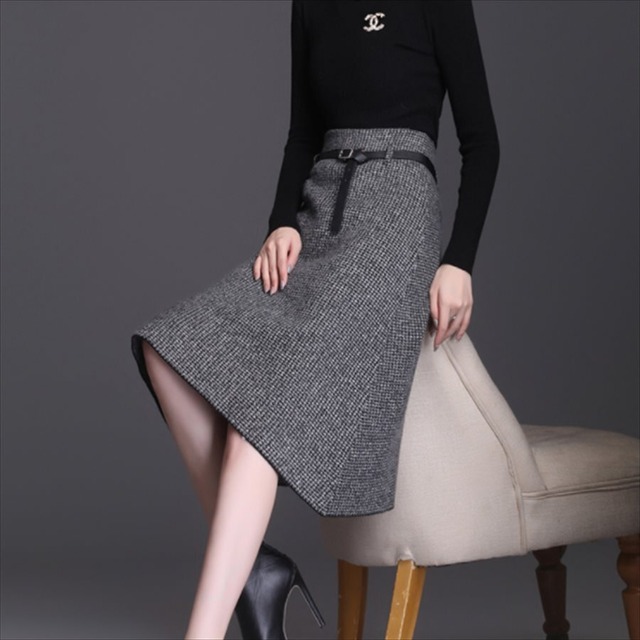 【送料無料】 ロングスカート チェック柄 アシンメトリー丈 アンバランス丈 ハイウェスト ひざ丈 きれいめ エレガント系 大人可愛い シンプルデザイン 冬 ポケット Aライン フレア レディースファッション 可愛い お出かけ 女子会 デイリーユース お茶会 お呼ばれ