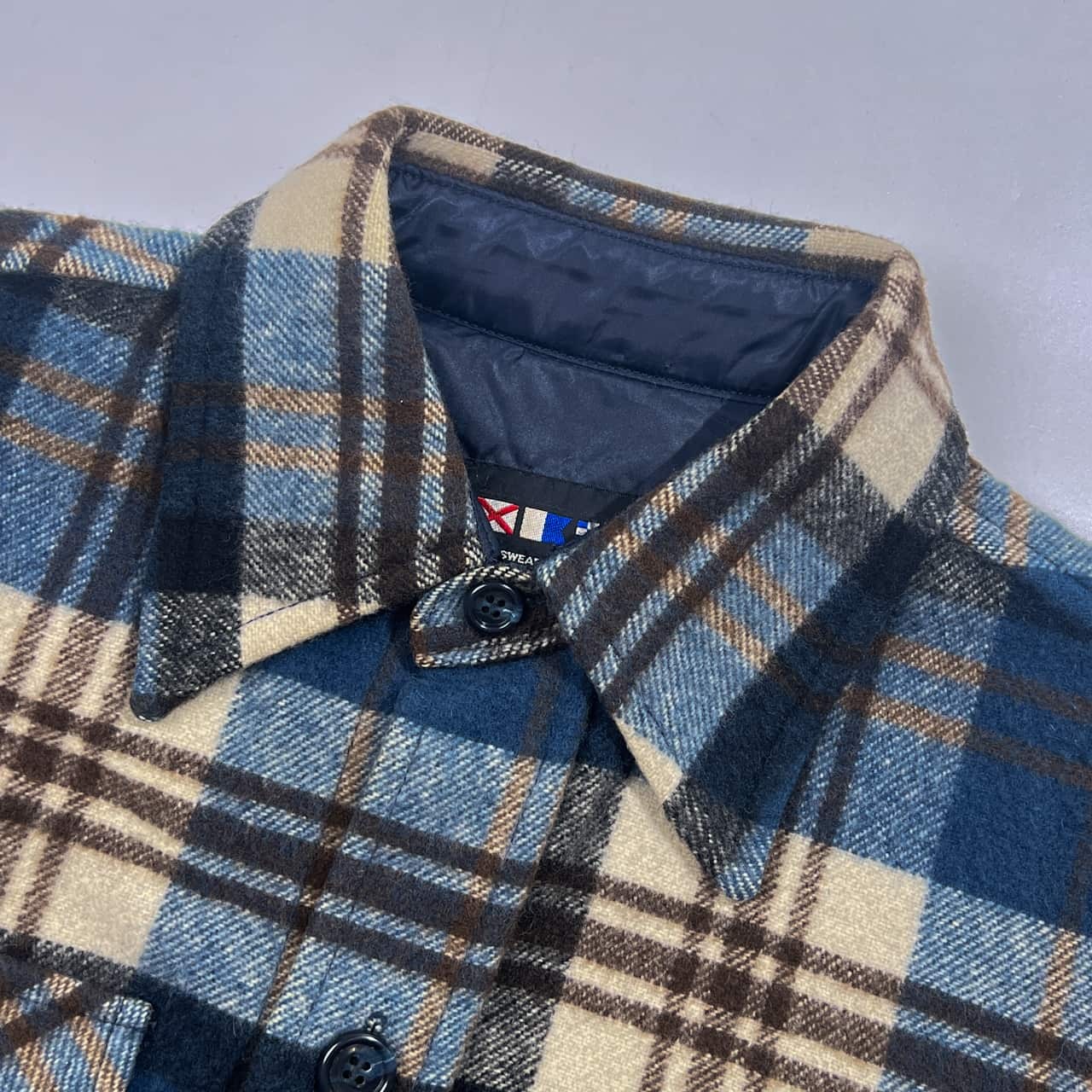 70s VAN JAC ヴァンヂャケット チェック 長袖 ウールシャツ ジャケット L/ブルー系 メンズ ビンテージ