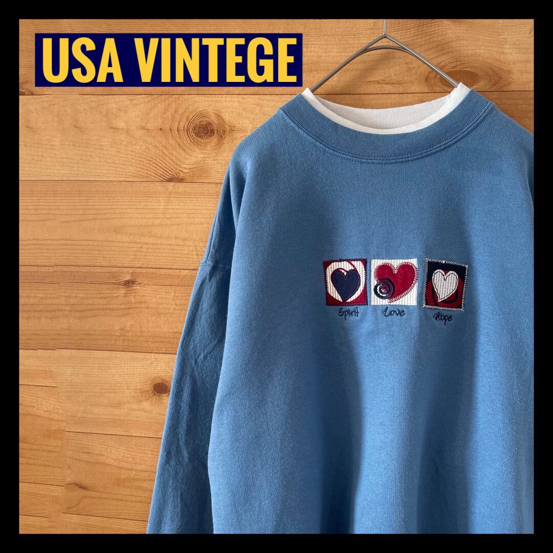 Us古着 刺繍 かわいい系 ハート Love スウェット トレーナー Us古着 古着屋手ぶらがbest