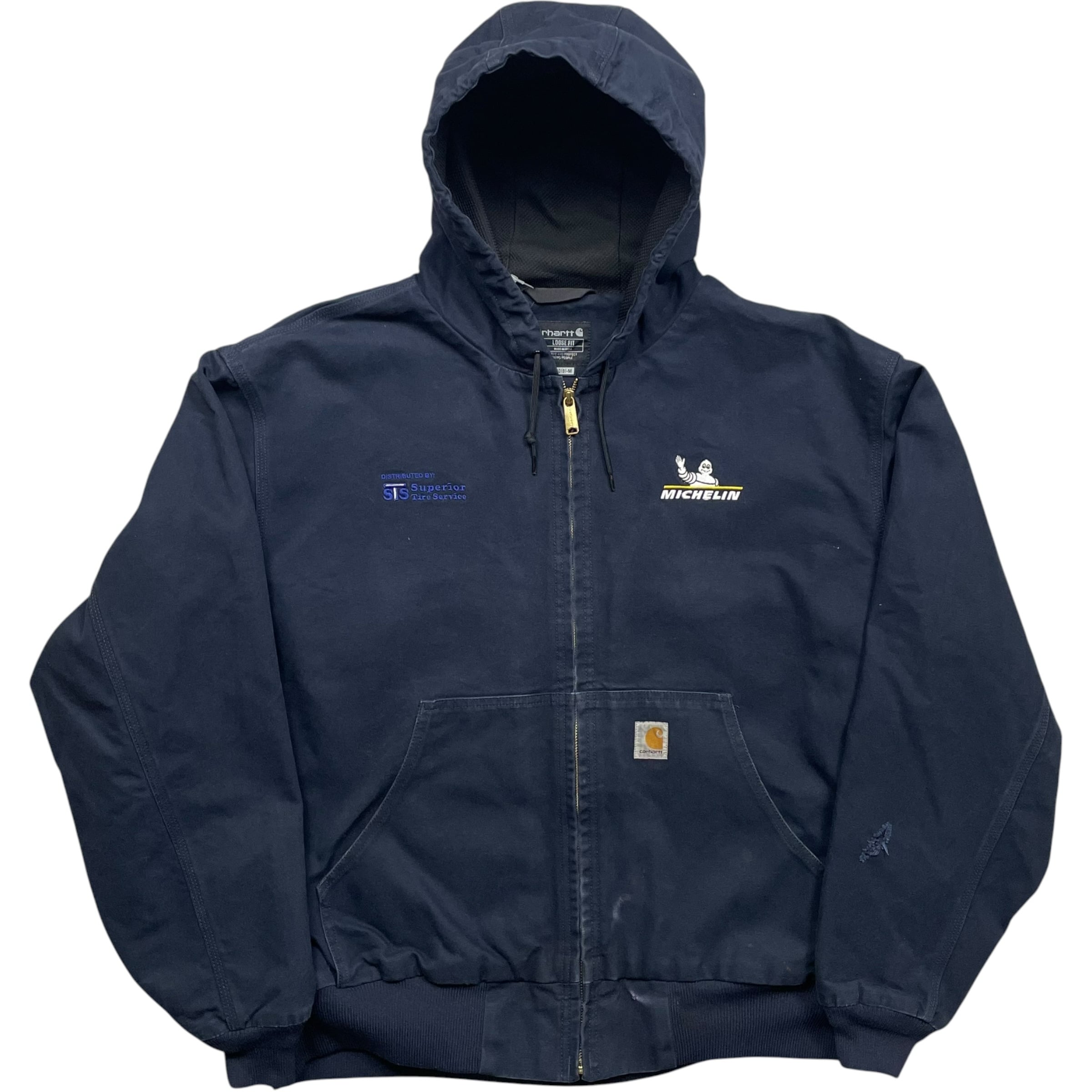 《XXL》 Carhartt カーハート アクティブジャケット 企業ロゴ ワンポイントロゴ ダメージ ネイビー no.10615