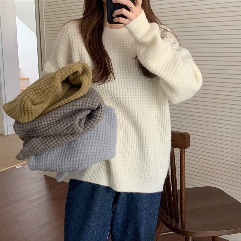 セーター オータムウィンタースタイルルーズニットトップス 秋物 冬物 1号婦人67554524775