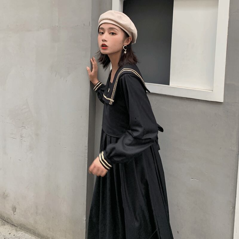 秋 冬 レディース ワンピース ロングワンピース ブラック 黒 長袖 