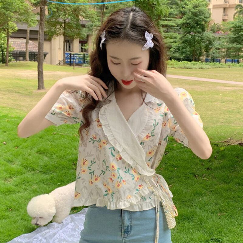 サマー薄手Vネックカーディガンフローラルブラウス シフォンシャツ レディース レース 大人ガーリー スウィート キュート カジュアル 夏物 花柄 レースアップ 萌量不足25488541616
