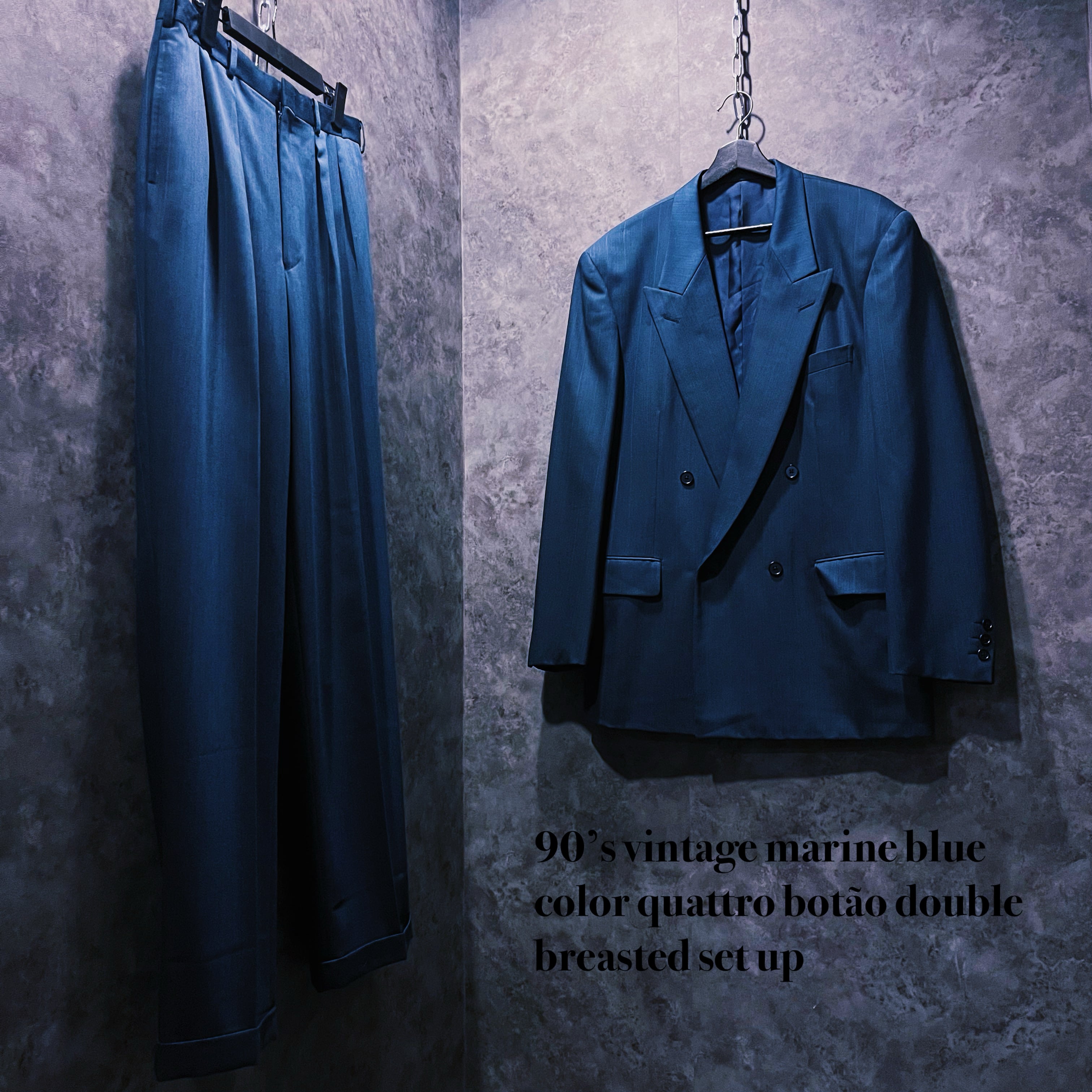 【doppio】90’s vintage marine blue color quattro botão double breasted set up