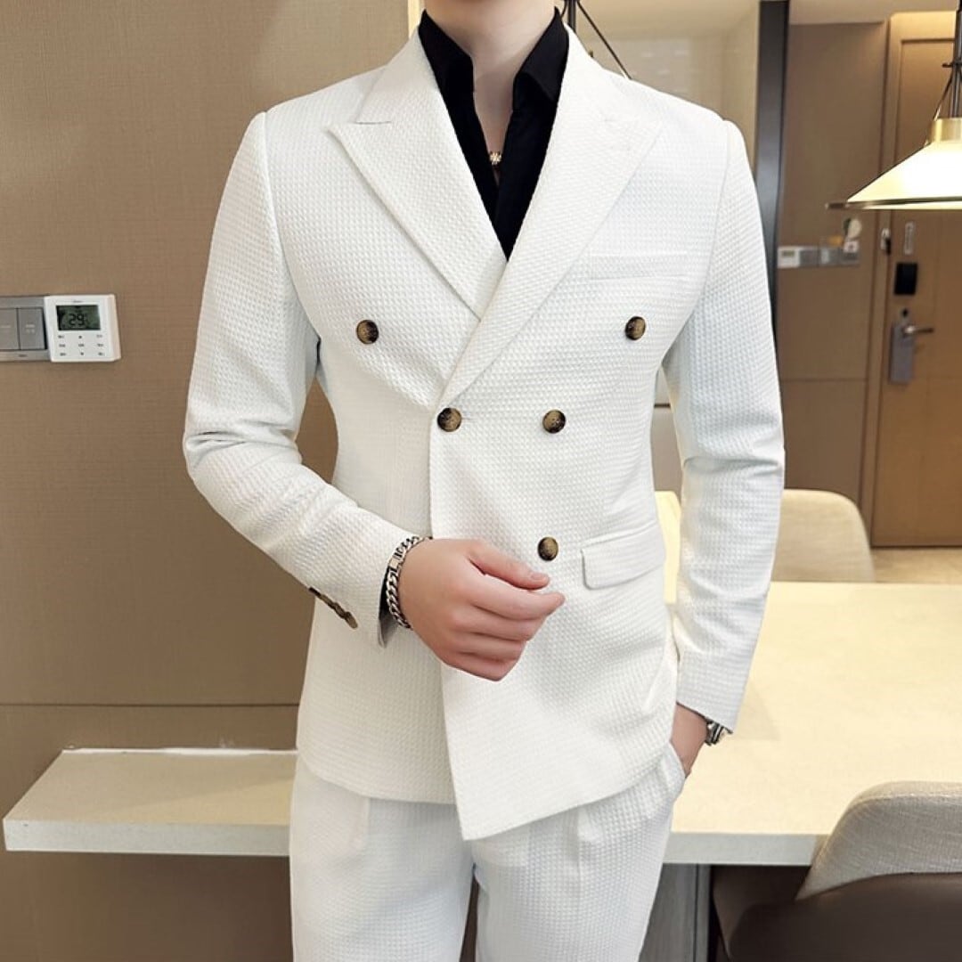 ダブルブレスト ワッフルデザインスーツ ツーピース 4カラー A2264