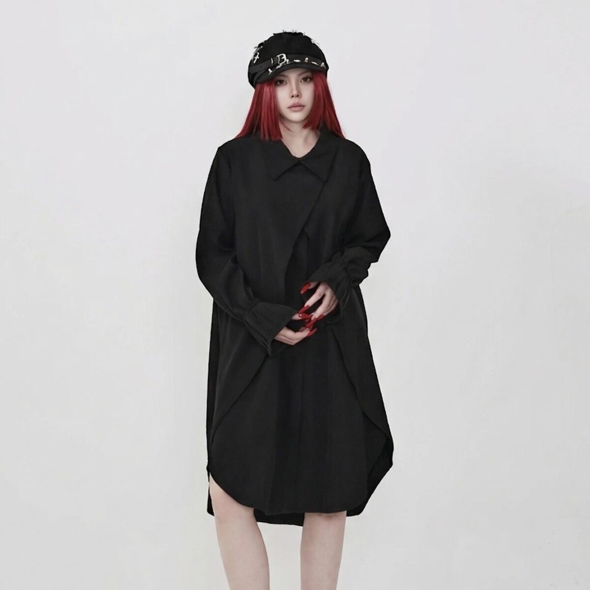 アシンメトリー レイヤードフロント シャツワンピース 1color ON1096