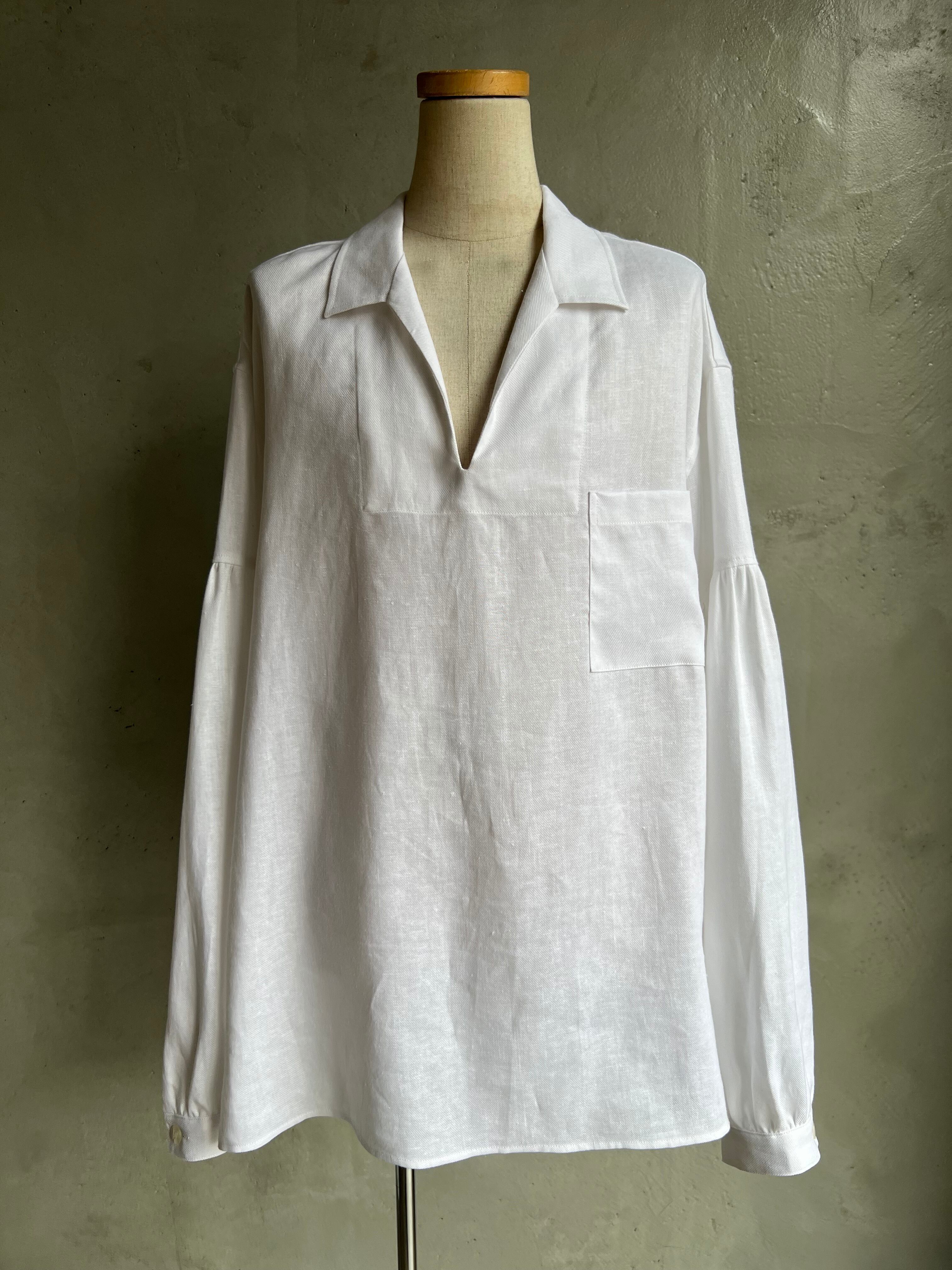 GEN IZAWA / Linen skipper shirt (white)