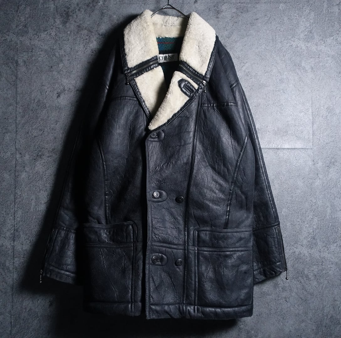 Black Zipper Design Real Mouton Half Coat