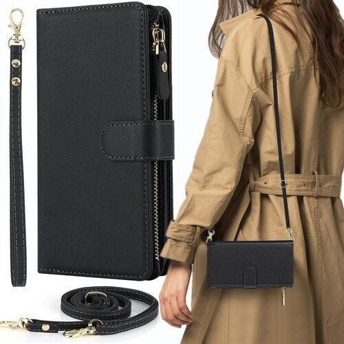 Note20 Ultra ケース 手帳型 ショルダー ト20 ultra カバー サムスン ギャラクシー Note20ultra スマホケース 携帯カバー カバー 財布 適用 case iCoverCase ストラップホール付き カード収納 バッグ マグネット 留め具 肩がけ 首掛け 斜め掛け カードケース ファスナー ストラップ付き カバー ショルダーケース クロスボディケース カード入れ スマホケース 携帯カバー ブラック 1998