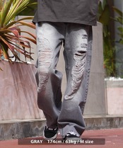 ＼SALE／◆ハードダメージ ワイドストレート デニムパンツ◆kr-23009