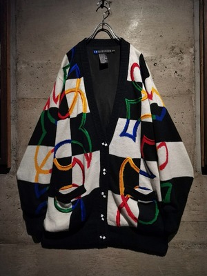 【Caka】Monotone Block Check Artistic Embroidery Vintage Loose Cardigan