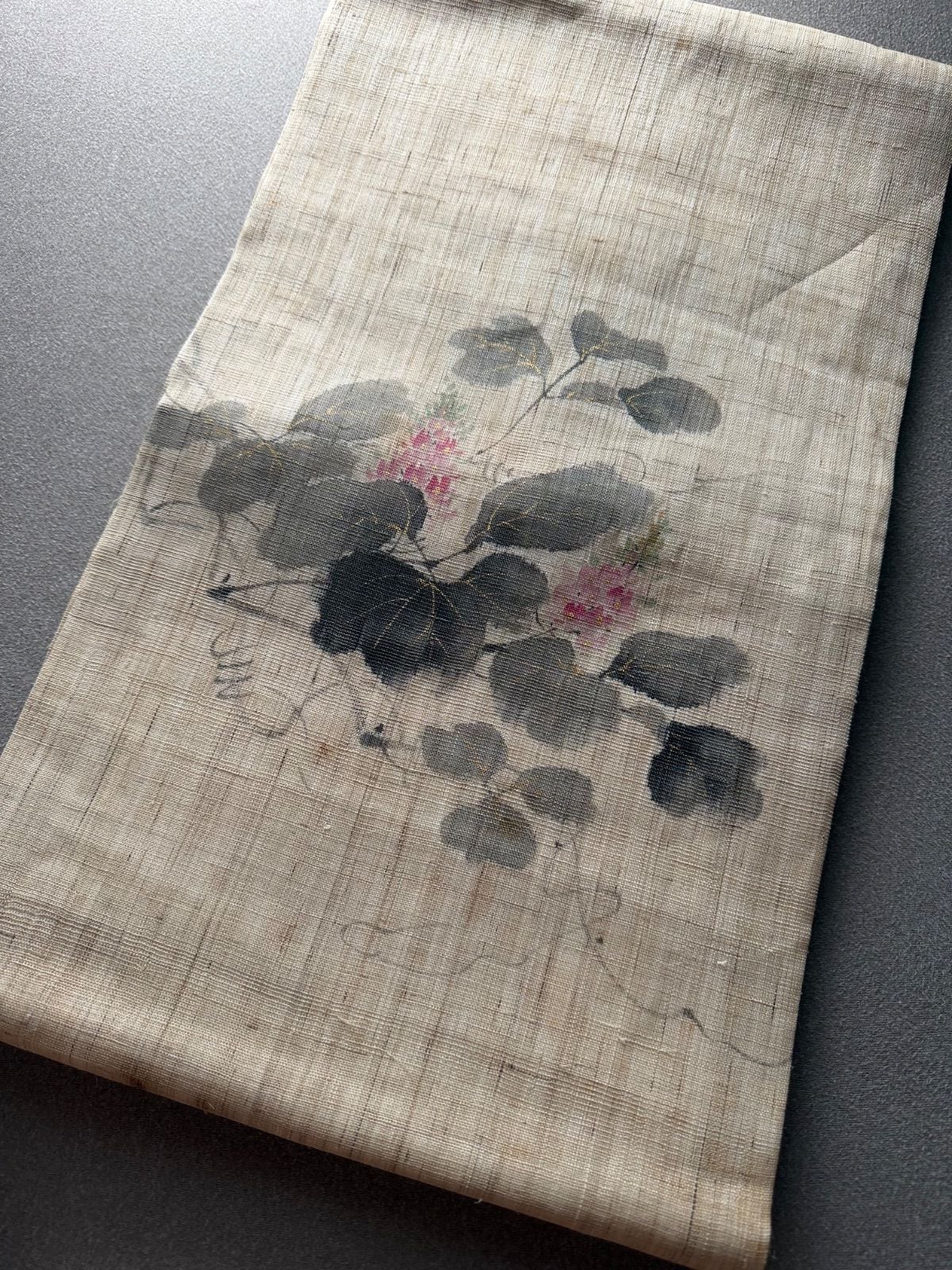 名古屋帯 夏帯 本麻 市松に幾何学模様 竹摺染 夏物 | ゆきもの屋