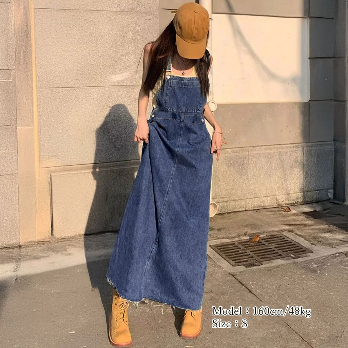 デニム ジャンパースカート レディース ロング デニム ジャンスカ