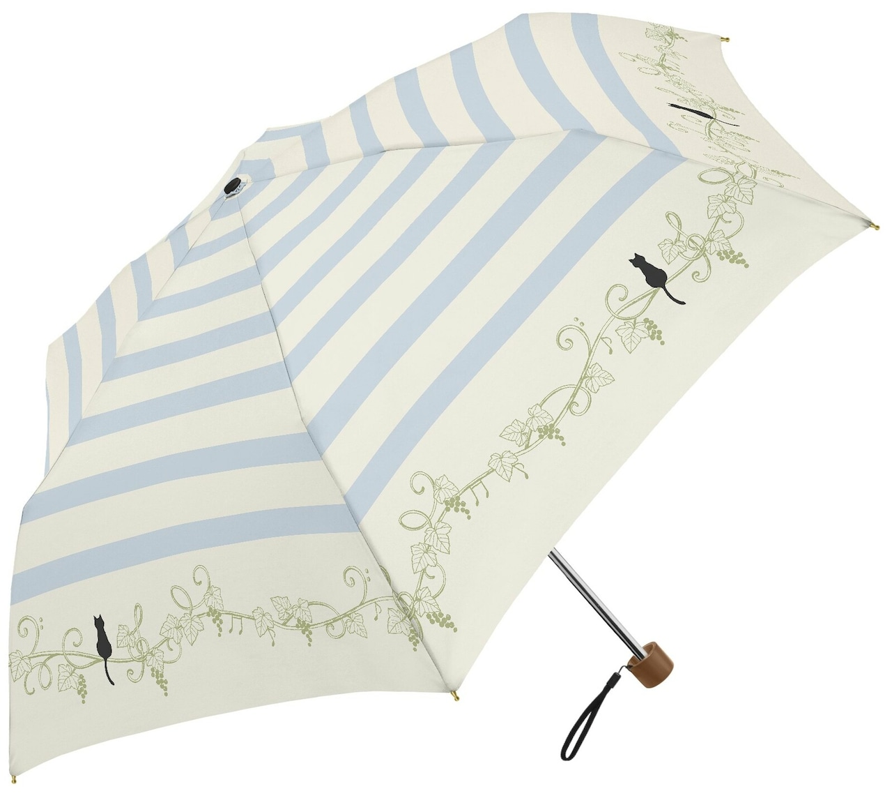 晴雨兼用傘 ボーダー/猫と音符 ブラック