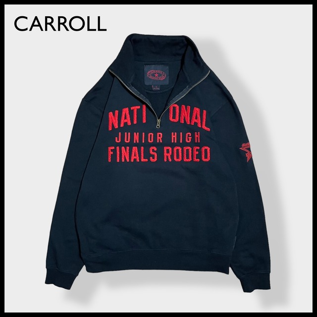 【CARROLL】全米ロデオ協会 national junior high finals rodeo 刺繍ロゴ ハーフジップ スウェット プルオーバー 黒 裏起毛 M US古着