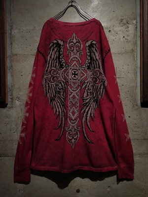【Caka】Gothic Cross × Feather Design Loose Thermal L/S Pullover