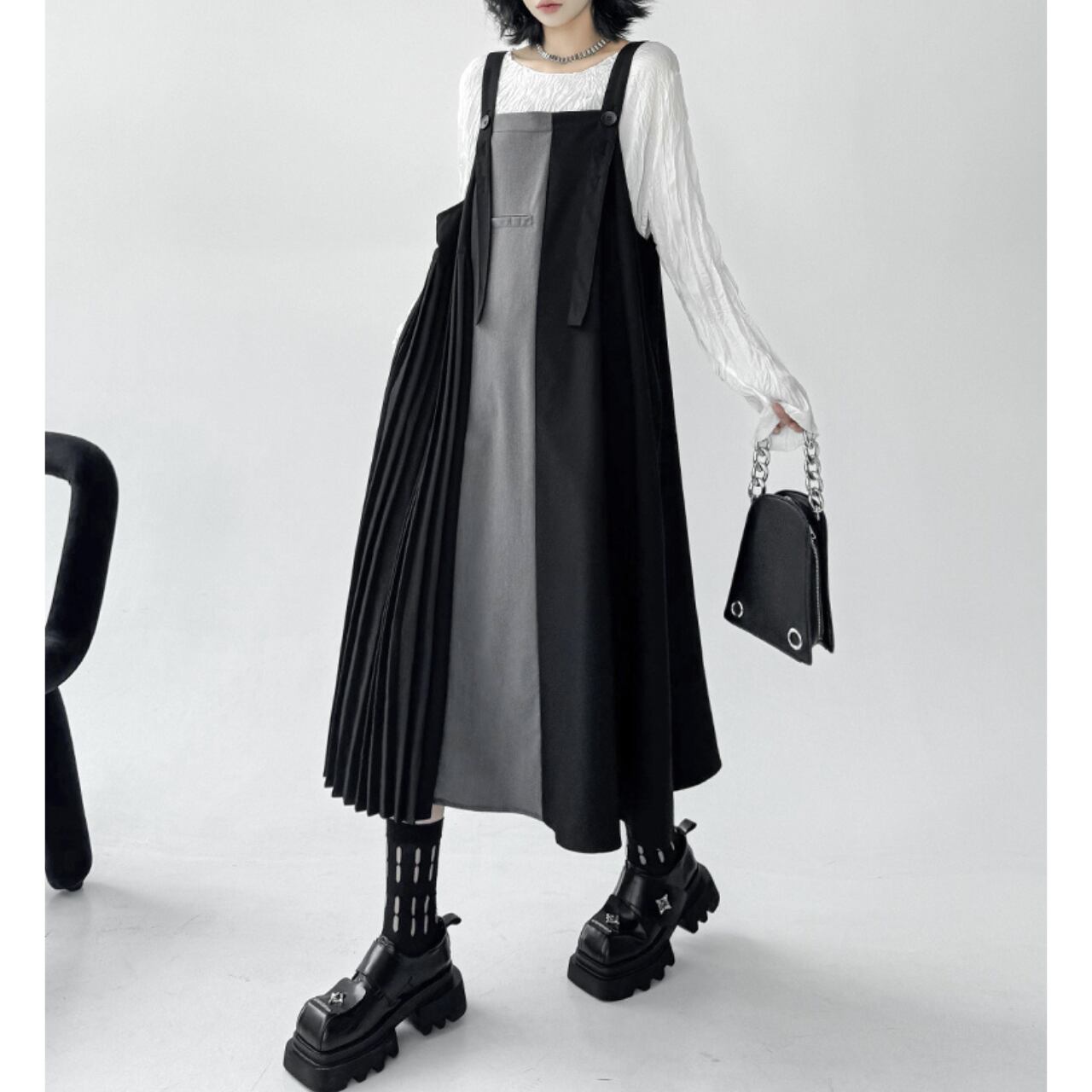 Pleated A-Line Jumper Skirt 00211