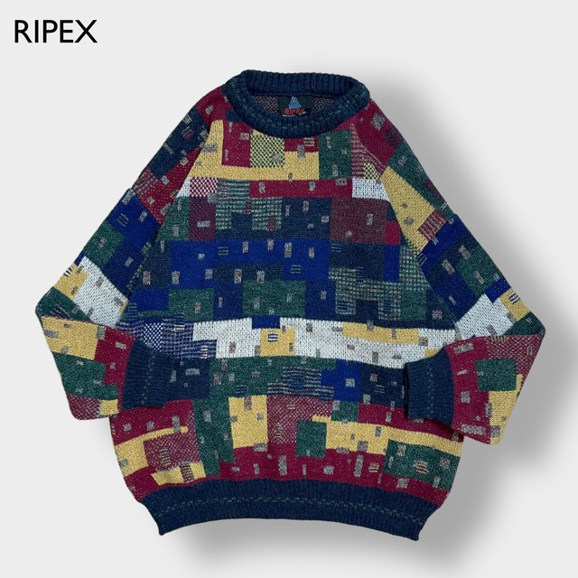 RIPEX イタリア製 柄ニット 柄物 セーター デザインニット マルチカラー 個性的 アクリル ウール M MADE IN ITALY ヨーロッパ古着 EU古着