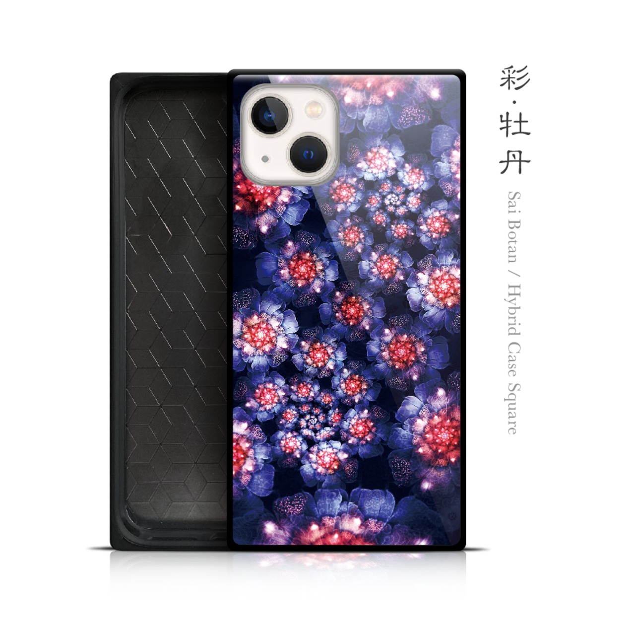 彩・牡丹 - 和風 四角型 強化ガラスiPhoneケース【Re:design】