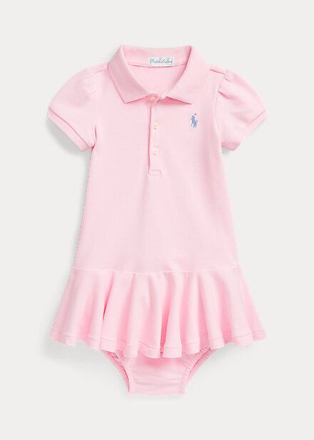 80/90 半袖 ピンク コットンメッシュ ポロドレス ラルフローレン