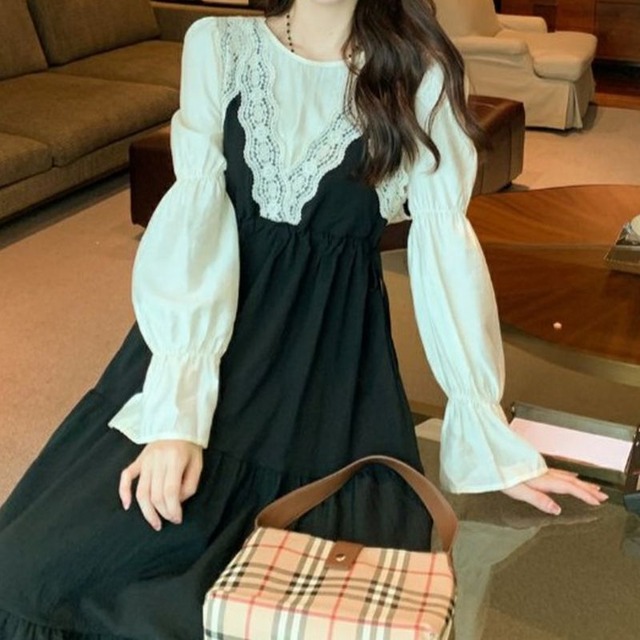 レースショルダードッキングワンピ　L0776