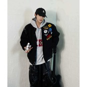 【暖かさUP】ブラック8刺繍 中綿スタジャン T1398