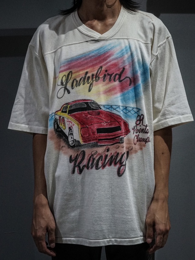 【add (C) vintage】80's Racing Car Print Spray Design Loose T-Shirt