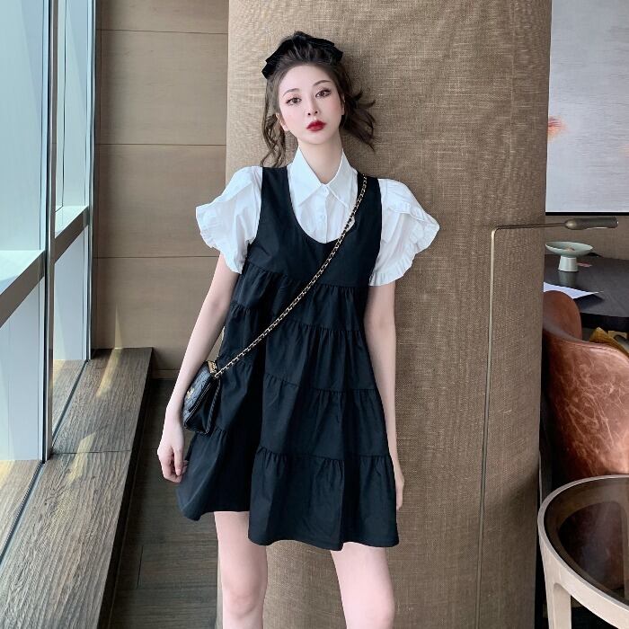 気質の女神ファン服スーツ2020新しい女性の夏の真菌サイドシャツトップサスペンダースカートツーピーススーツ 1号婦人77023269641