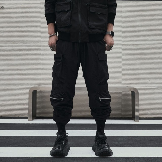【YINGCHENシリーズ】★カジュアルパンツ★ ユニセックス ズボン ボトムス かっこいい ブラック 黒い ファスナー付き