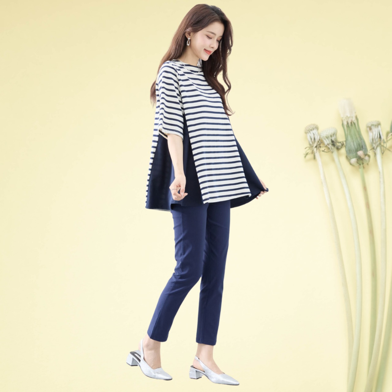 ストレッチストレートパンツ (M~L)(L~LL)ネイビー