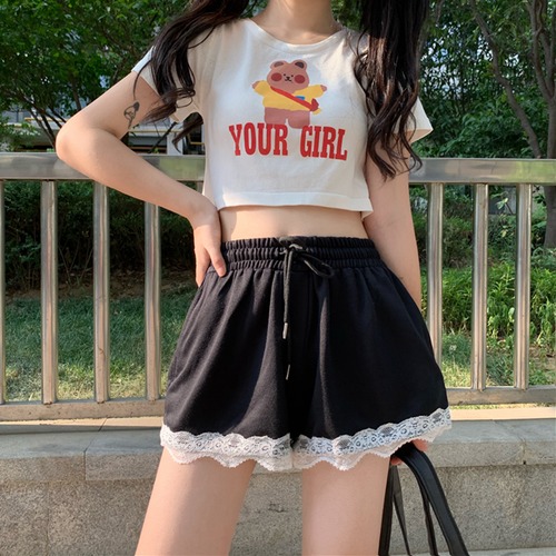 ✞ ストレッチウエストすっきり☆着痩せレースカジュアルワイドレッグショートパンツ エラスティック 伸縮 スウィート ステッチ ✞ゴスロリ SM ミリ 甘ロリ クラロリ 和ロリ エレガント 黒ロリ 姫ロリ 華ロリ BB-BB1542059