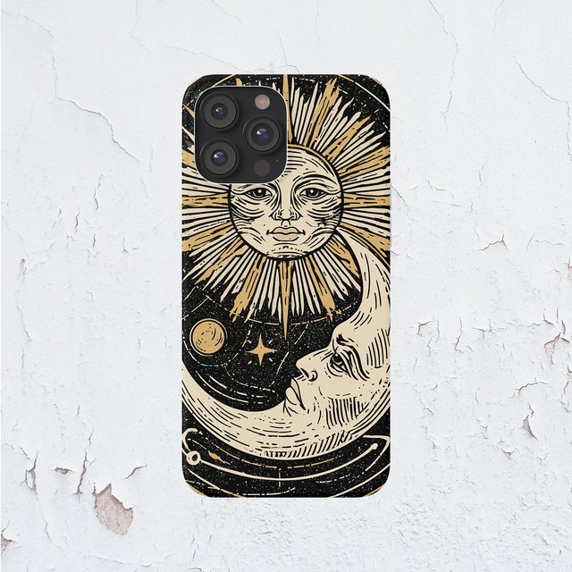 受注生産 iPhoneケース 太陽と月のモノトーン星図｜天体図 STAR034C