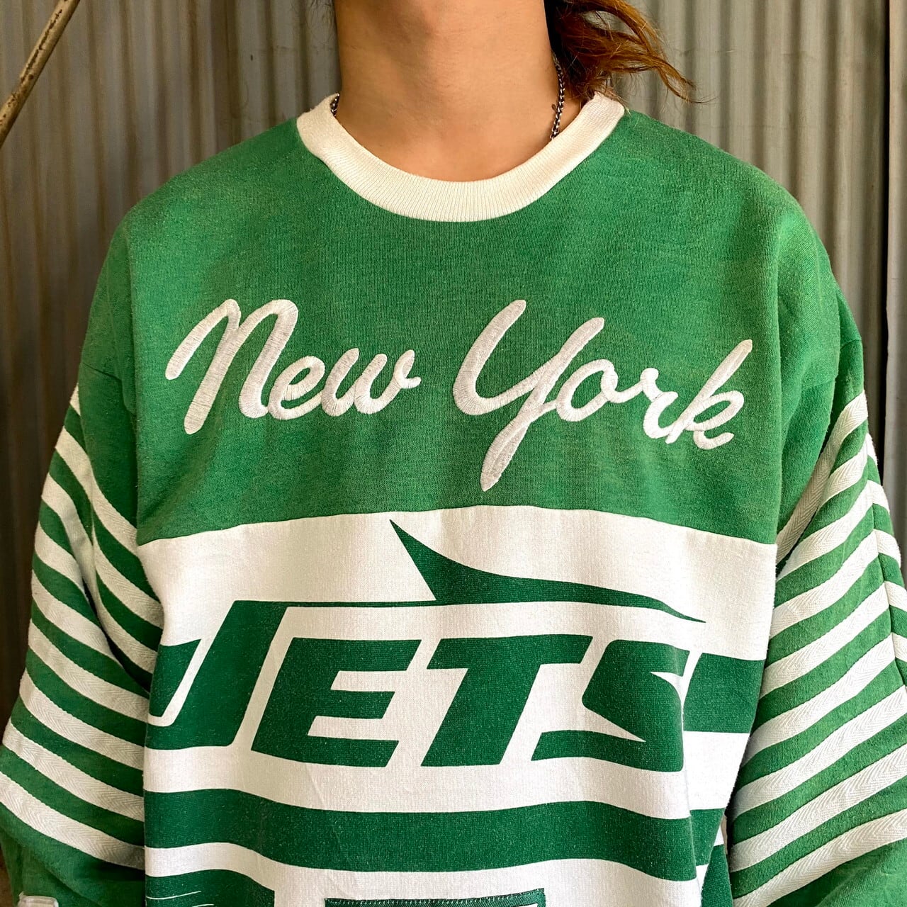 激レア 80年代 銀タグ NIKE ナイキ NFL チーム系 総柄デザインスウェット メンズXL 古着 トレーナー NEW YORK JETS  ニューヨーク ジェッツ グリーン 緑【スウェット】【VTG】 | cave 古着屋【公式】古着通販サイト