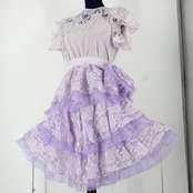 【美品 社交ダンス衣装】PROCEEDS プロシーズ 上下セット トップス スカート レオタード 紫 パープル ライラック 花柄 レース